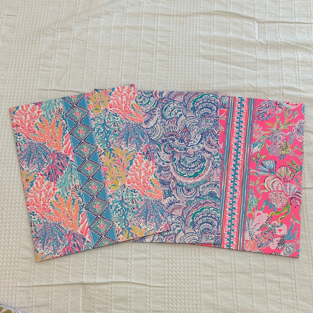 Lilly Pulitzer Set of 3 Colorful Patterned Folders - Pink, Blue, Orange